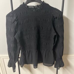 Express Black Smocked Puff Sleeve Blouse